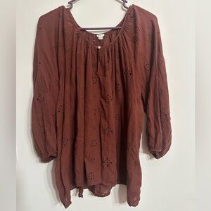 Aerie Maroon Eyelet Blouse oversized Size Large